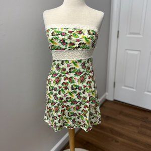 Vintage Free People Hawaiian Tropical Strapless Lace Dress Sz S